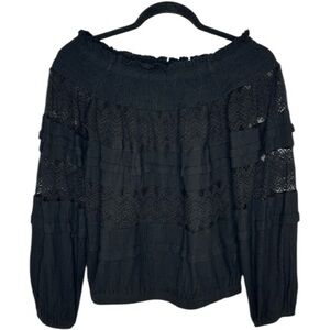 Express Gauze and Lace Black Bubble Blouse Small